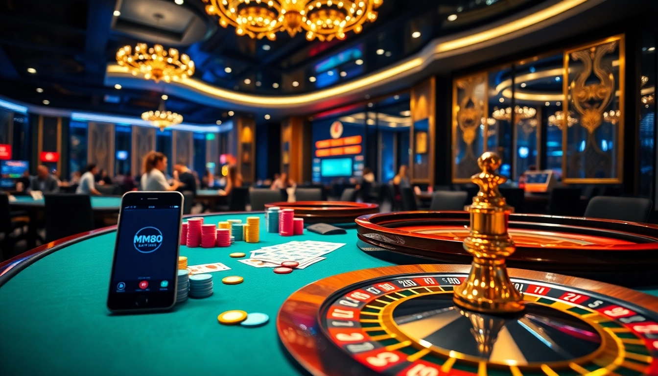 Engaging players place bets at MM88 casino tables, capturing luxurious gaming excitement.