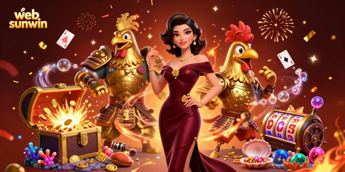 Engage with web sunwin through a vibrant casino scene featuring glamorous characters and thrilling game elements.
