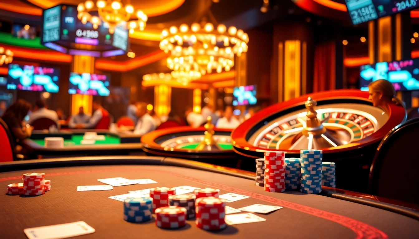 Thrilling casino action at LC 88 with players enjoying vibrant games and luxurious tables.