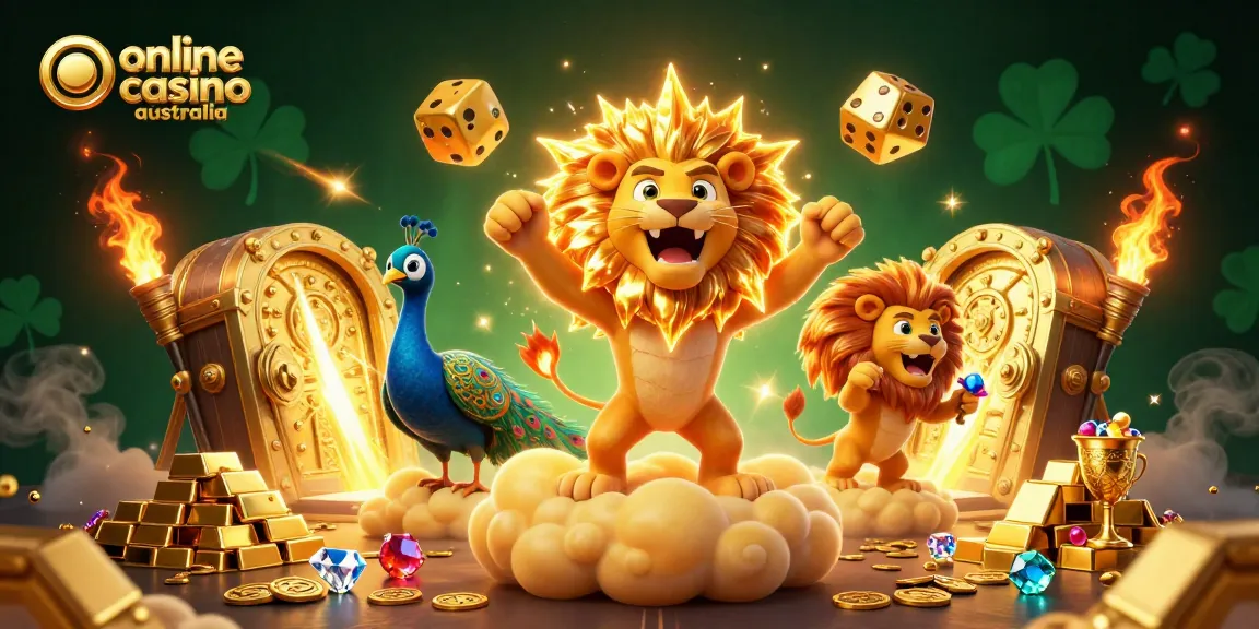 Play thrilling games at an online casino Australia with golden elements and upbeat characters.