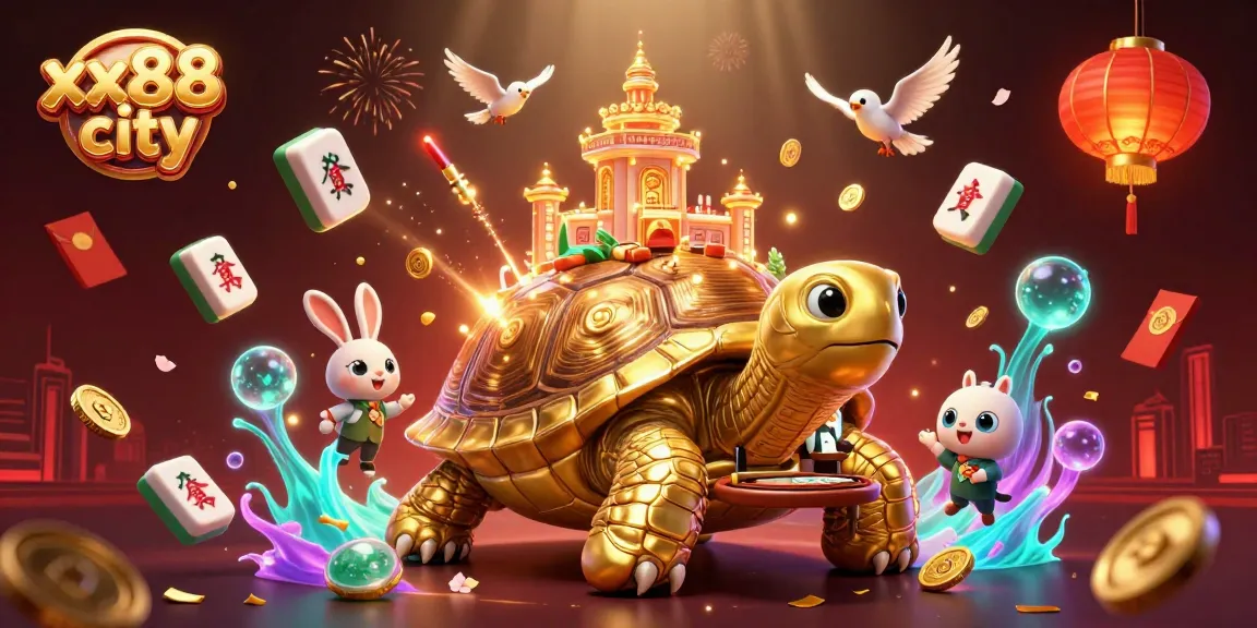 Experience fun at xx88 city with a golden tortoise casino and a rabbit dealer in a lively 3D scene.