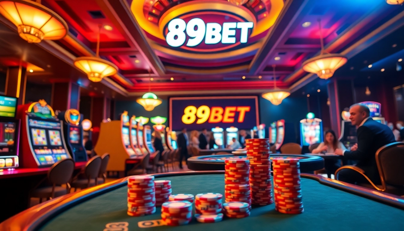 Experience the excitement of 89BET Casino with luxury slot machines and poker games in action.