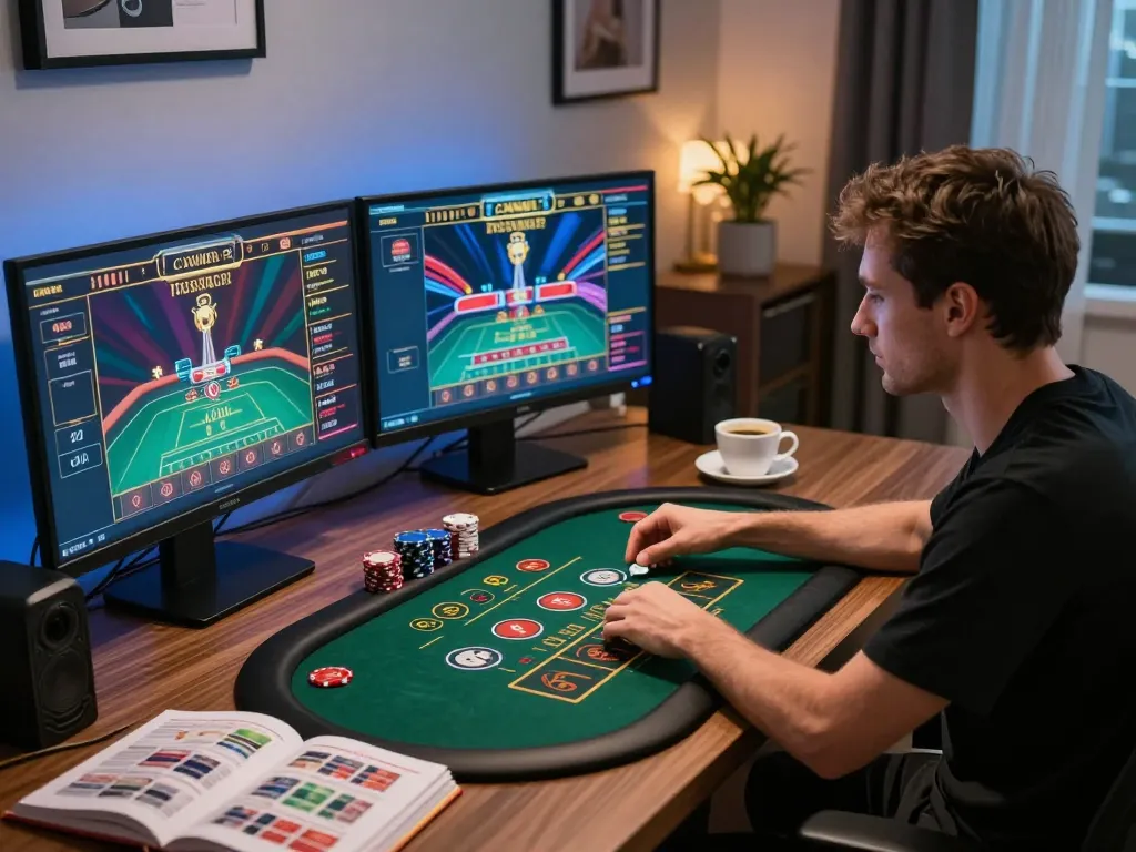 Player engaging in live dealer game on o8 platform, showcasing immersive online gambling experience.