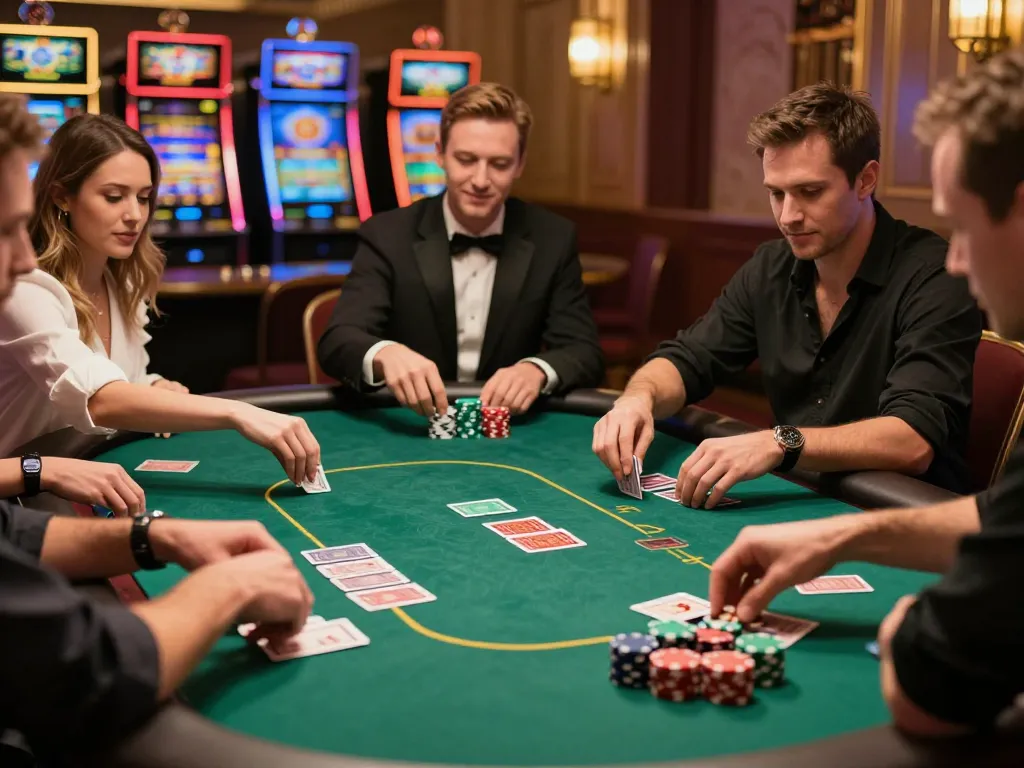 Engaged players placing bets at rikvip poker table during a dynamic game night.