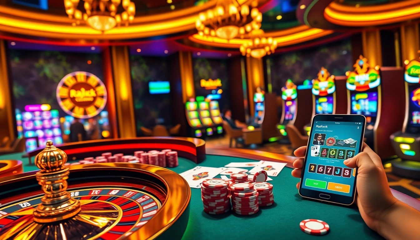 Players engaging in exciting games on Rajaluck platform with vibrant casino visuals.