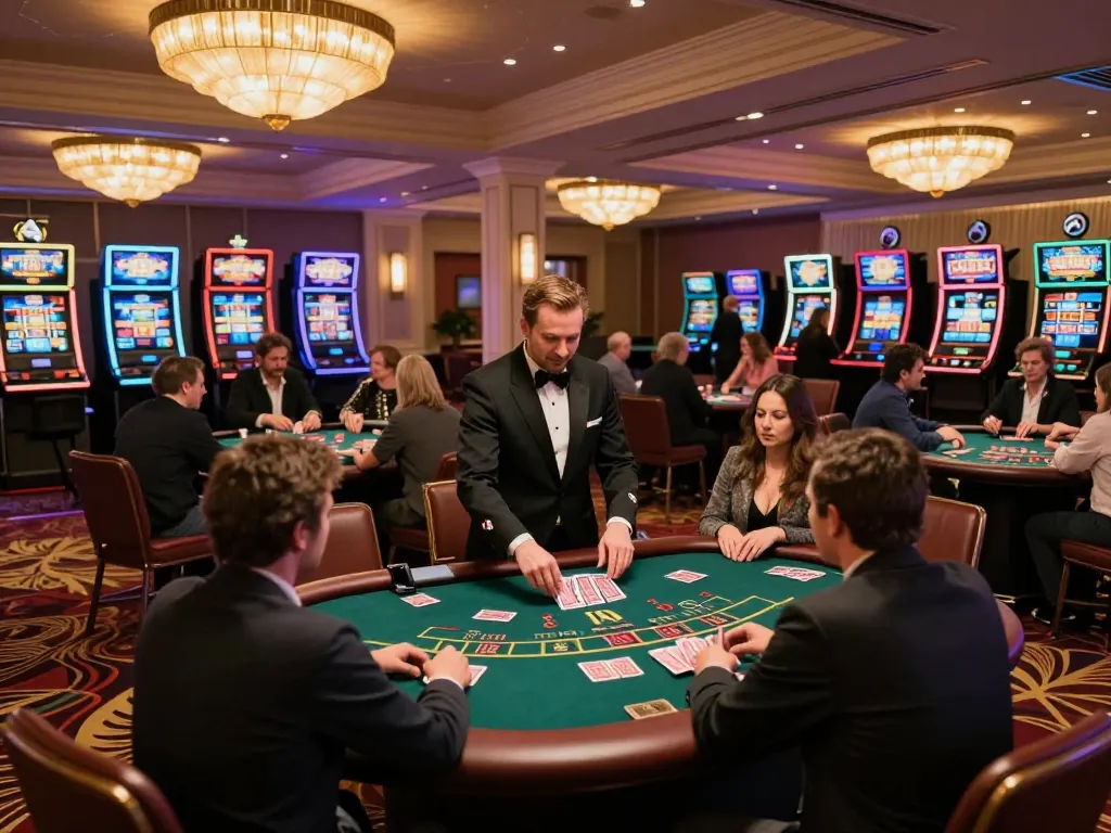 Experience the thrill of five88 gaming at a lively casino poker table, dealer in action.