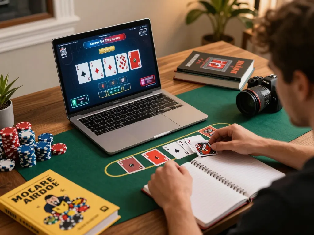 Player strategizing in online blackjack at lv88 from a cozy home setup.
