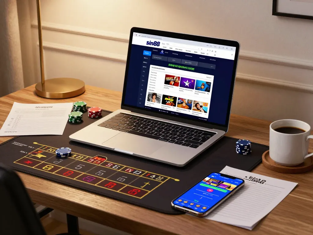 Engaging in live casino games on sin88 platform with a modern gaming setup and warm atmosphere