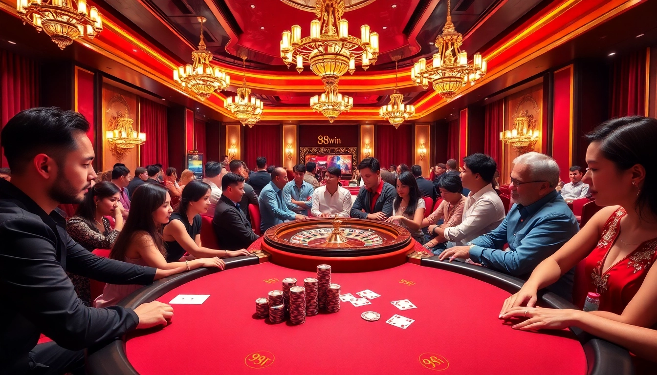 98Win poker tournament featuring vibrant chips and cards in a luxurious setting.