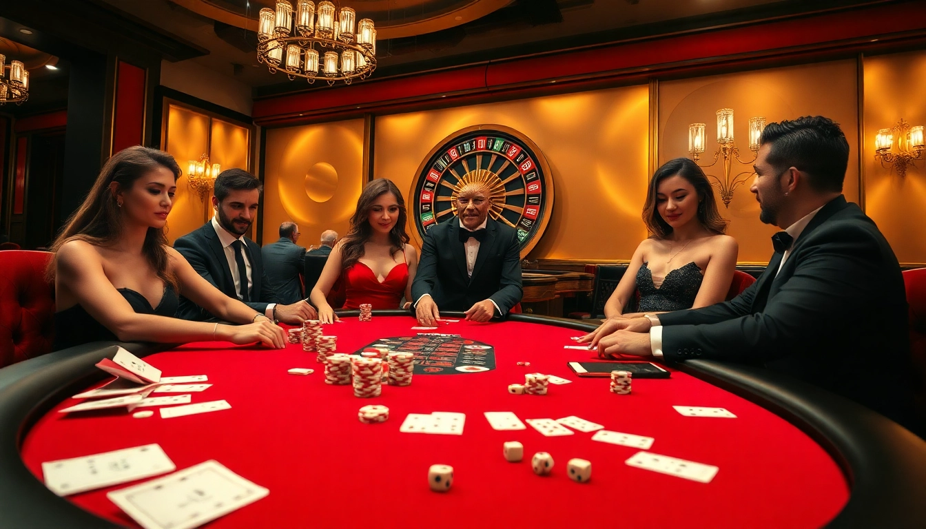 Engaging players in high-stakes poker at thabet casino with vibrant chips and cards.