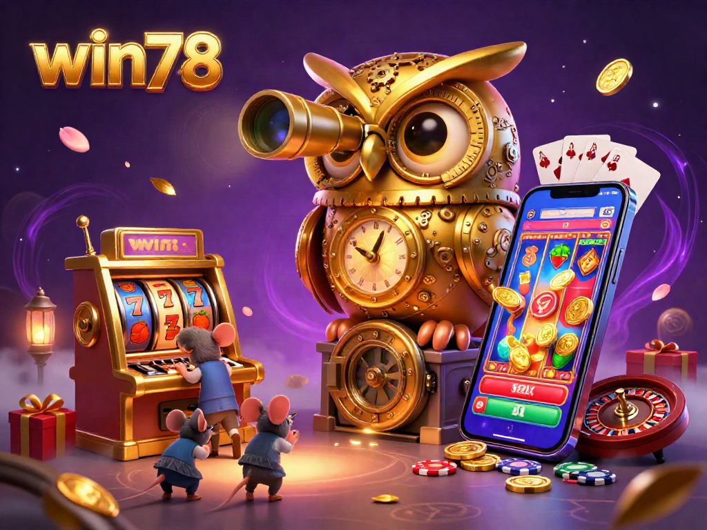 Spin and win78 with a golden owl as a charming casino mascot in this vibrant gambling illustration.