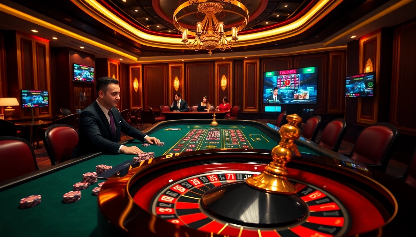 Experience thrilling gameplay at nhà cái FABET with vibrant casino chips and a spinning roulette wheel.