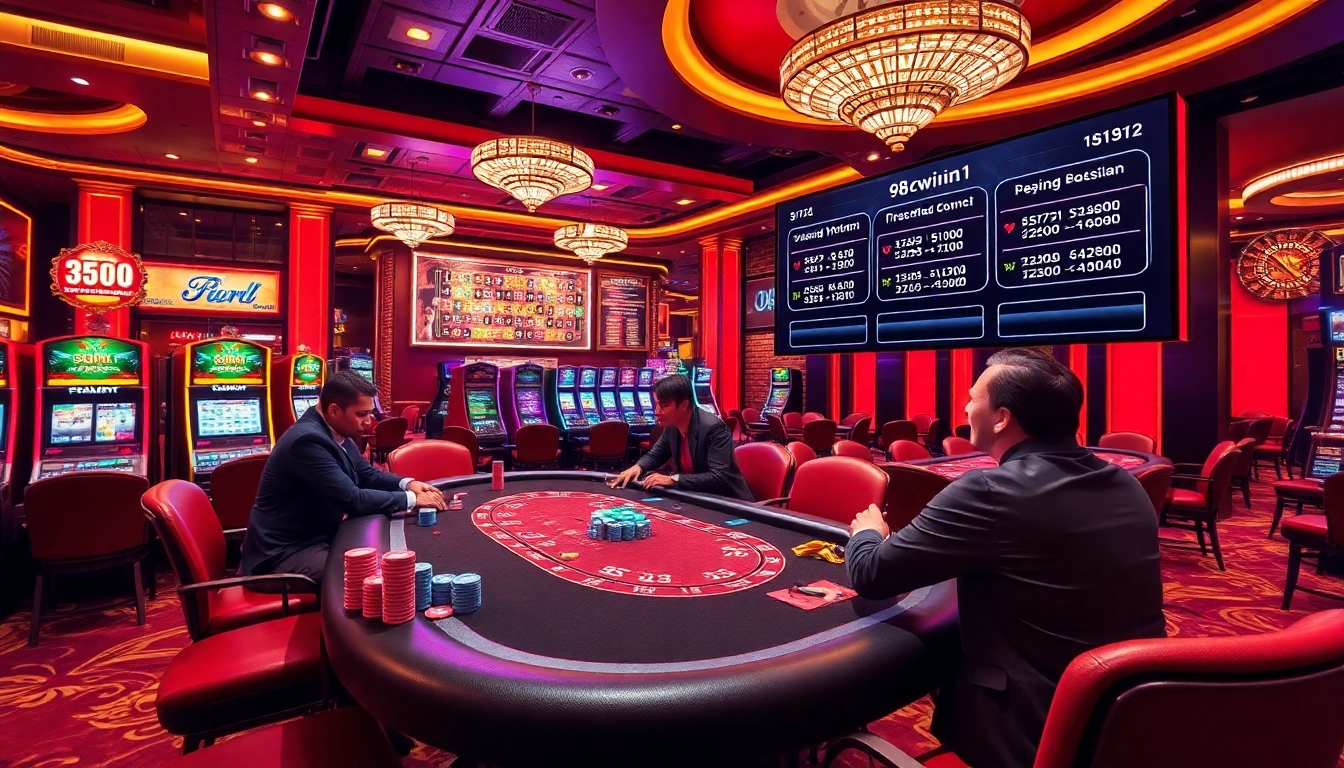 Exciting poker scene at a casino table showcasing 98win1 strategies in action.