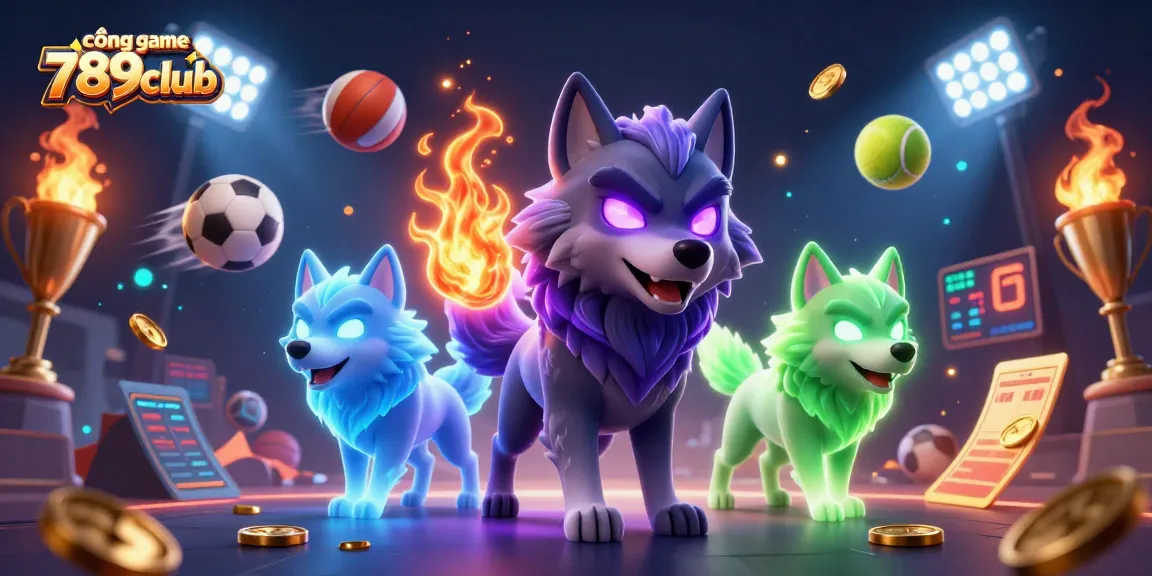 Engage with cổng game 789club featuring dynamic sports gaming elements and ethereal wolf characters.