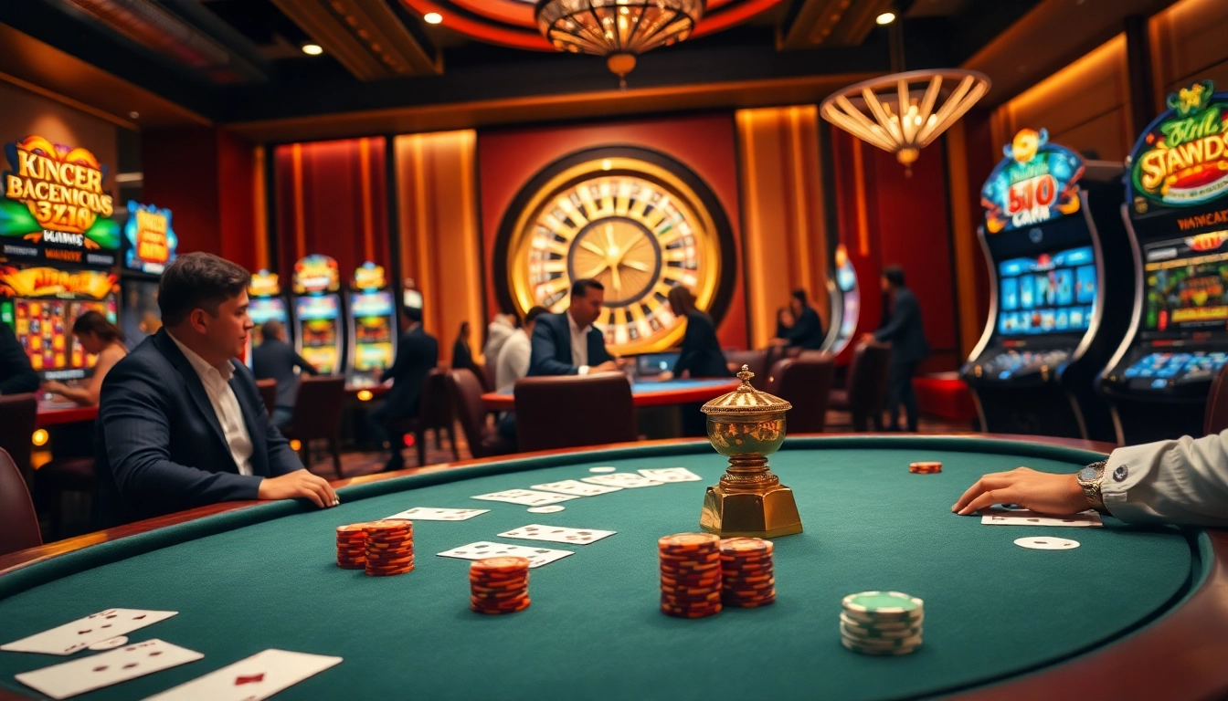 Gamblers enjoy a luxurious poker experience at hb88.com with vibrant poker chips and cards.