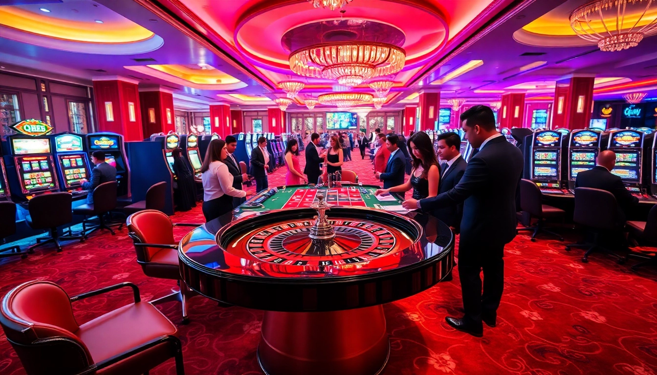 Exciting high-stakes atmosphere at QQ88 casino with roulette and players betting.