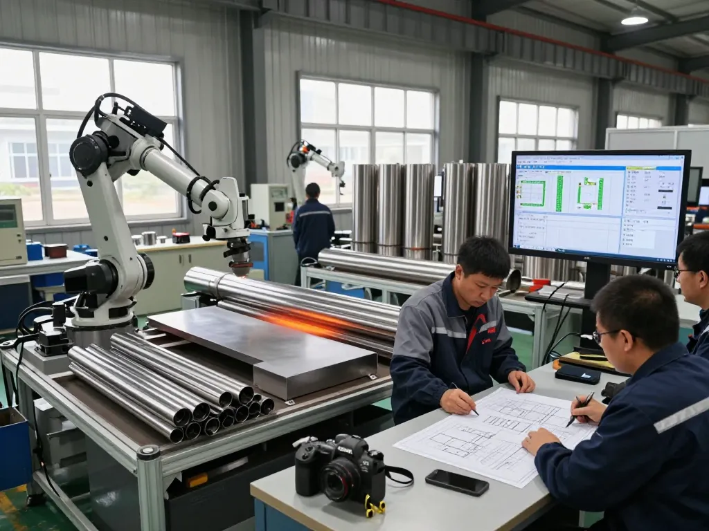 Workers producing high-quality sumwin stainless steel pipes in a modern manufacturing facility.
