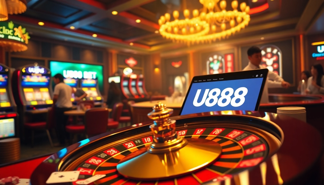 Experience high-stakes gaming with U888's vibrant online casino environment featuring roulette and poker.