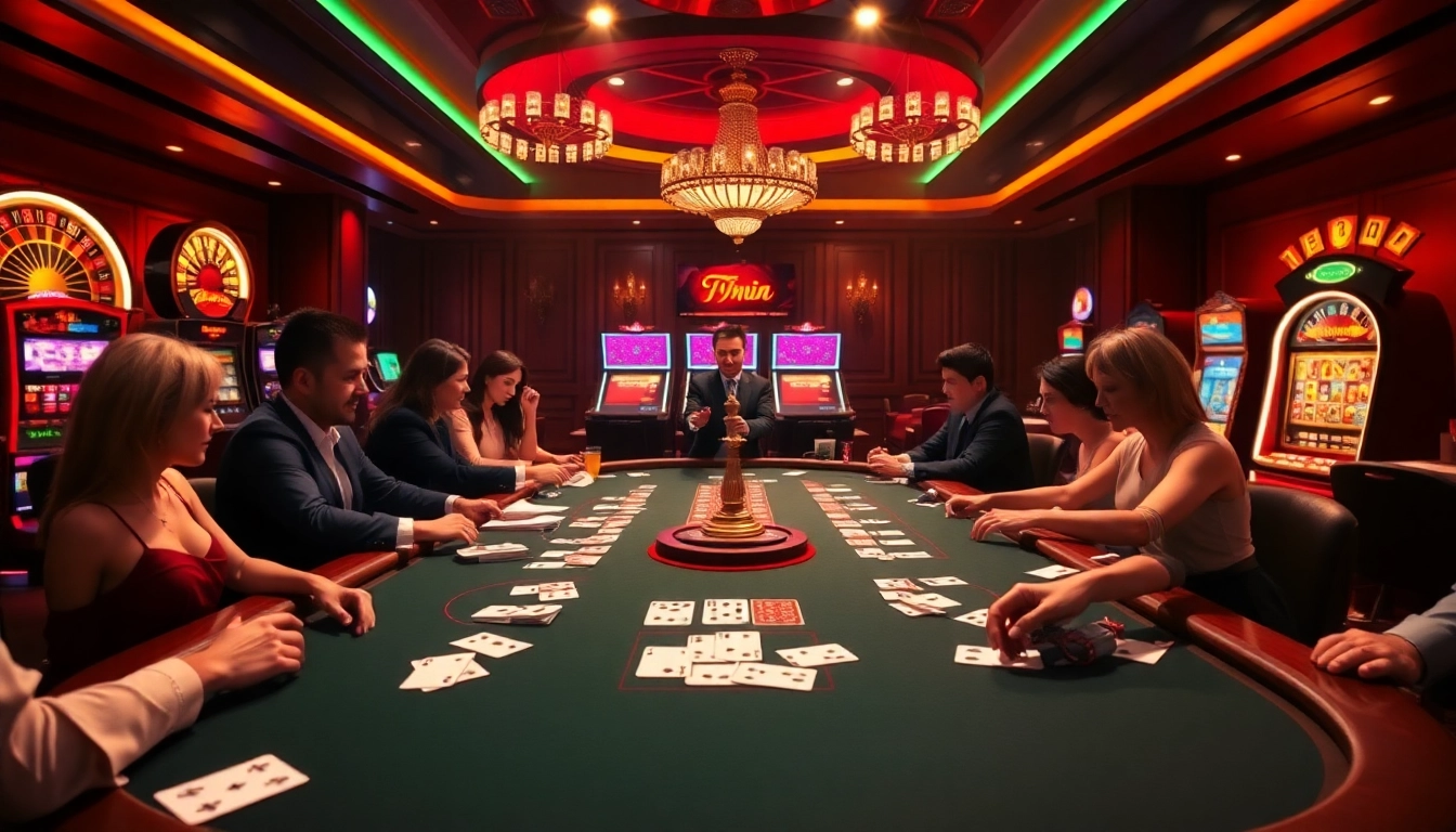Players enjoying an exciting gambling experience at 79win's luxurious casino.