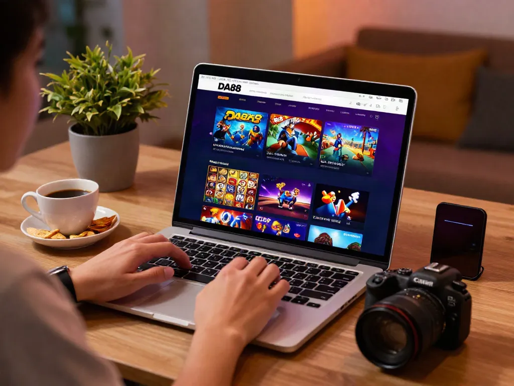 Engaging gaming experience on DA88 platform with laptop, entertainment options, and cozy atmosphere.