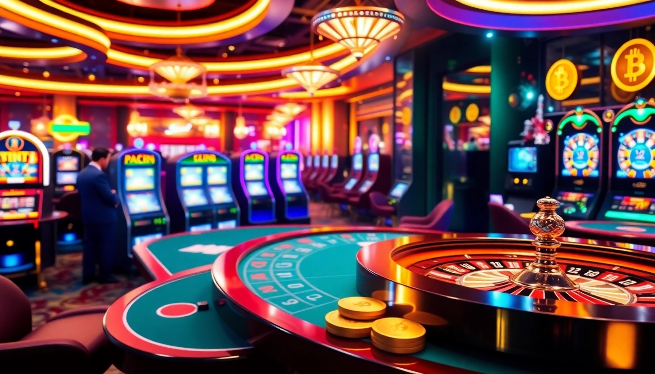 Players enjoying games at crypto online casinos with vibrant slots and interactive tables.