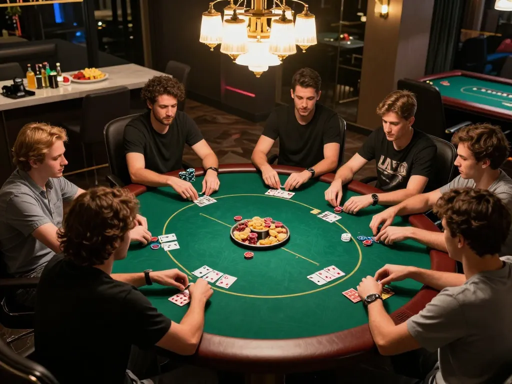 Engaged players in an exciting poker game at home, showcasing the thrill of o8net3.