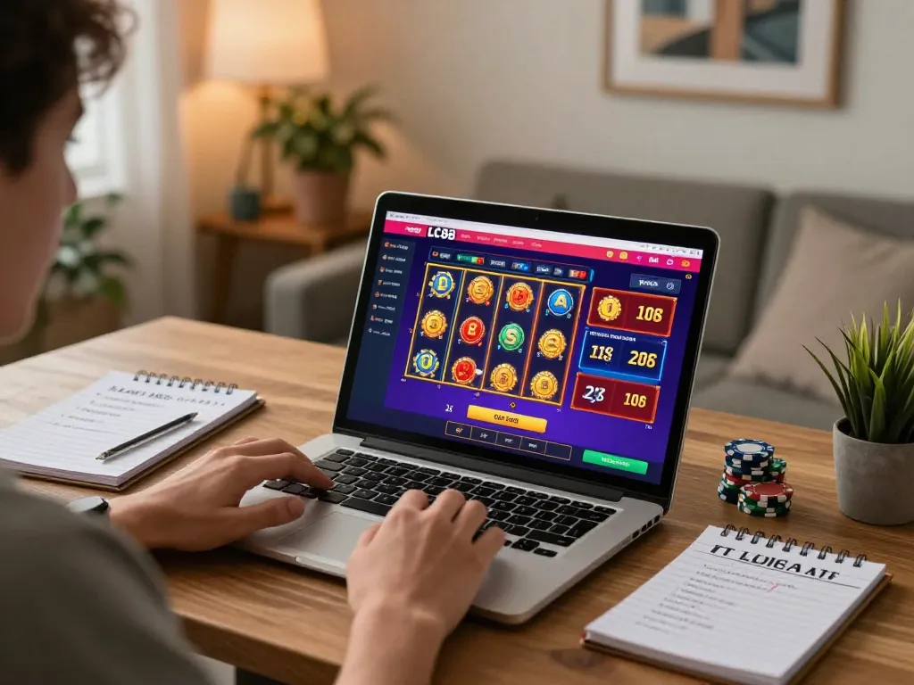 Player exploring LC88 online casino games at home, showcasing exciting gameplay and strategic elements.