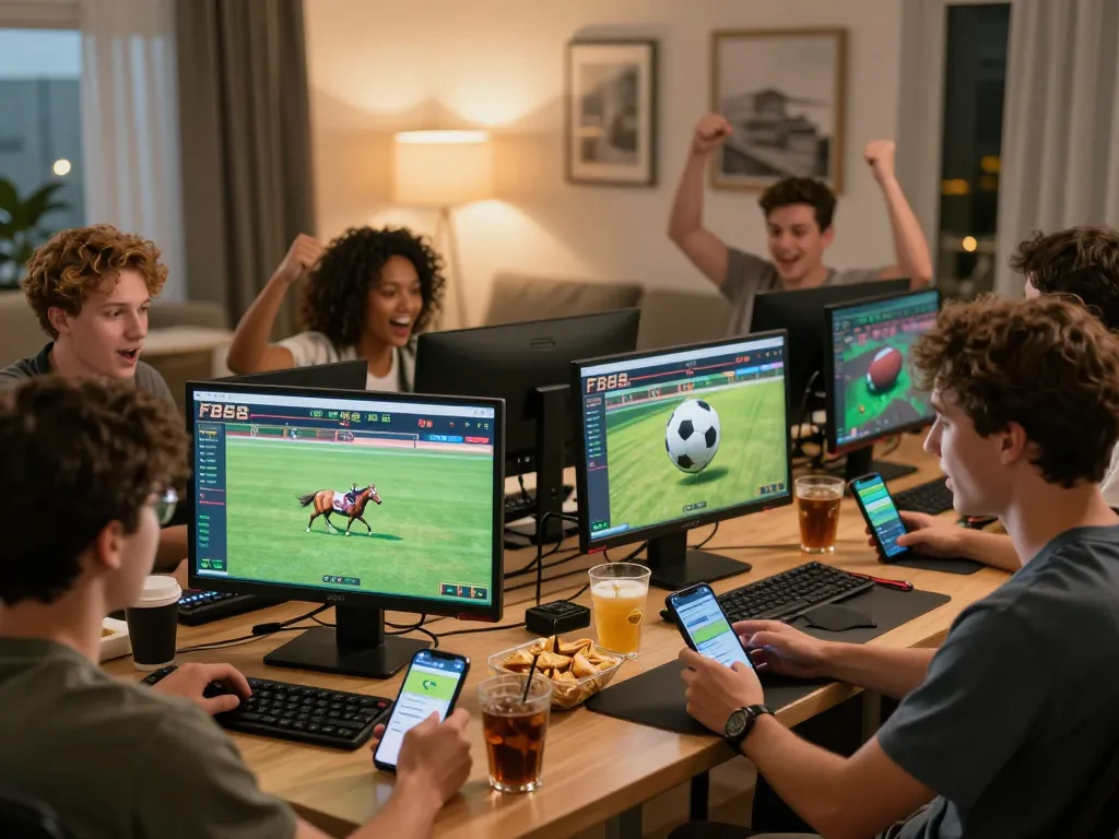 Players engaging with the fb88 online betting platform in a lively home setting.