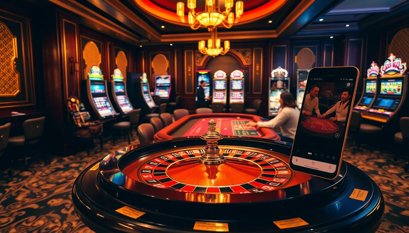 Experience the excitement of winning at https://www.bdtk1.app/ with a luxe casino scene featuring poker games and slot machines.