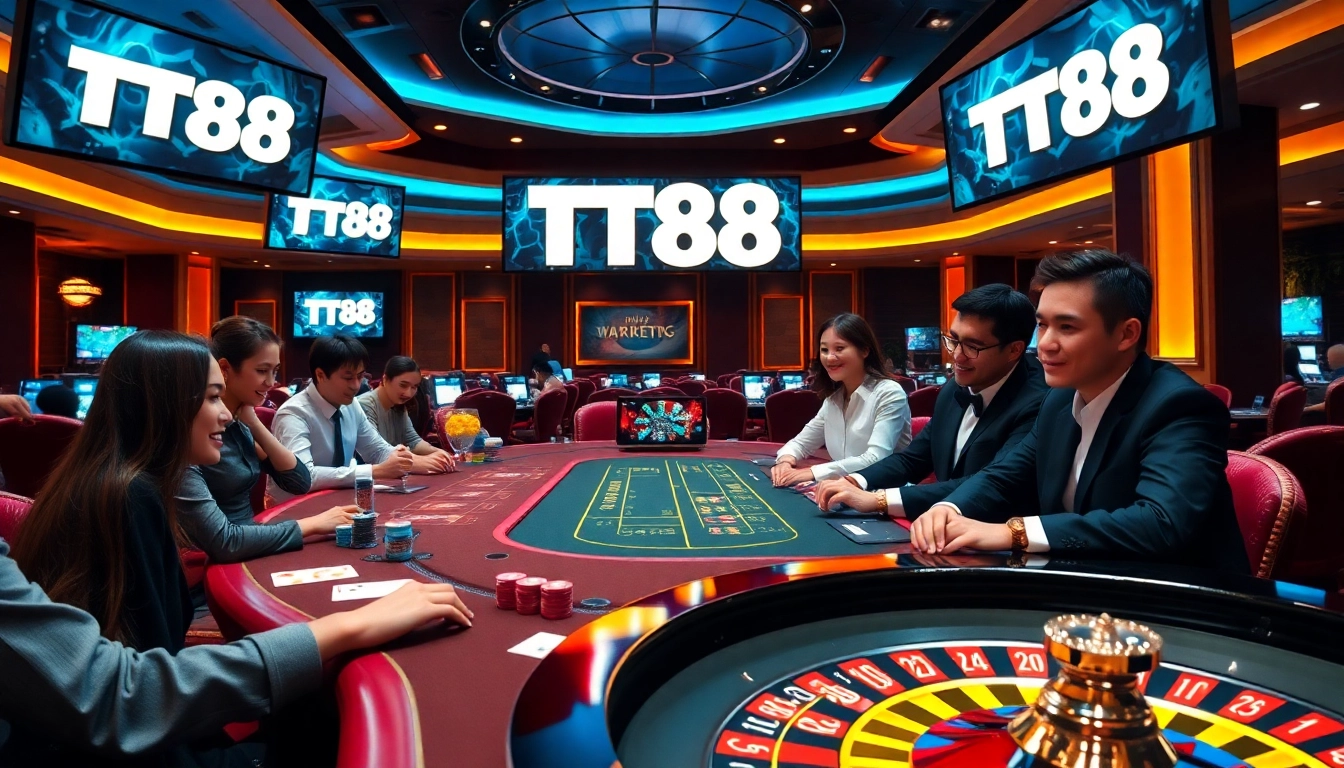 Experience excitement at TT88 casino with players enjoying games and winning bets.