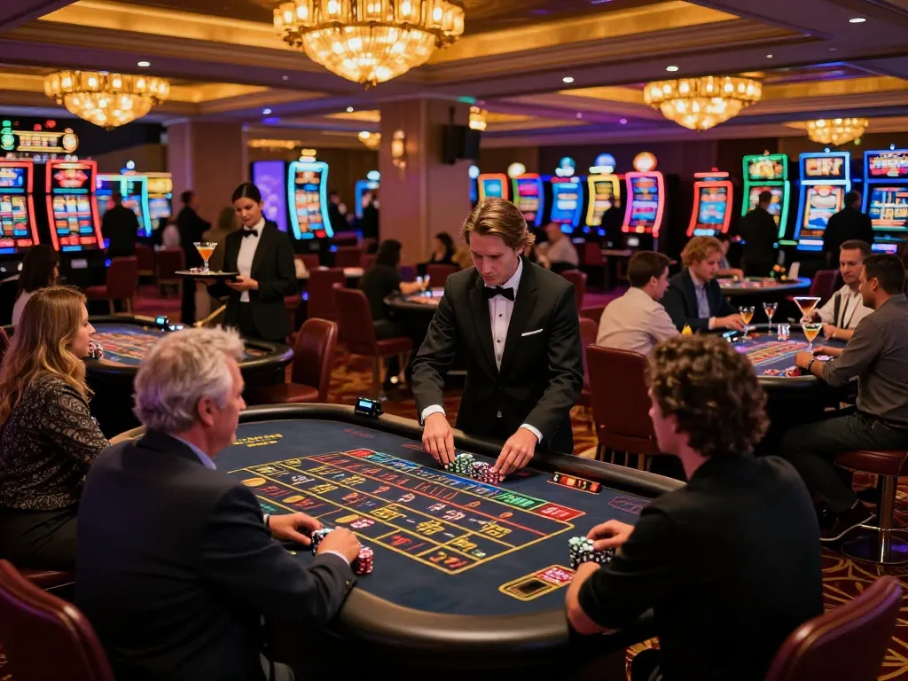 Players engaging in dynamic roulette gameplay at 8kbet casino, illuminated by vibrant lighting.