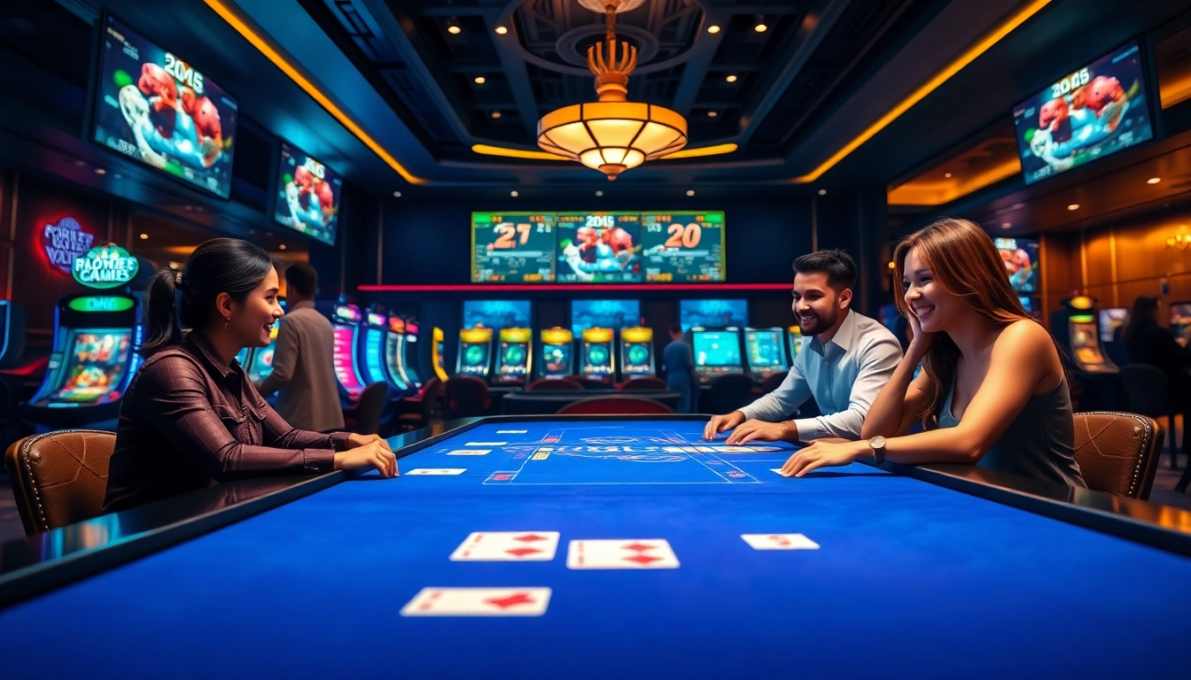 Exciting scene of nhà cái go100 showcasing vibrant digital casino games and happy players.