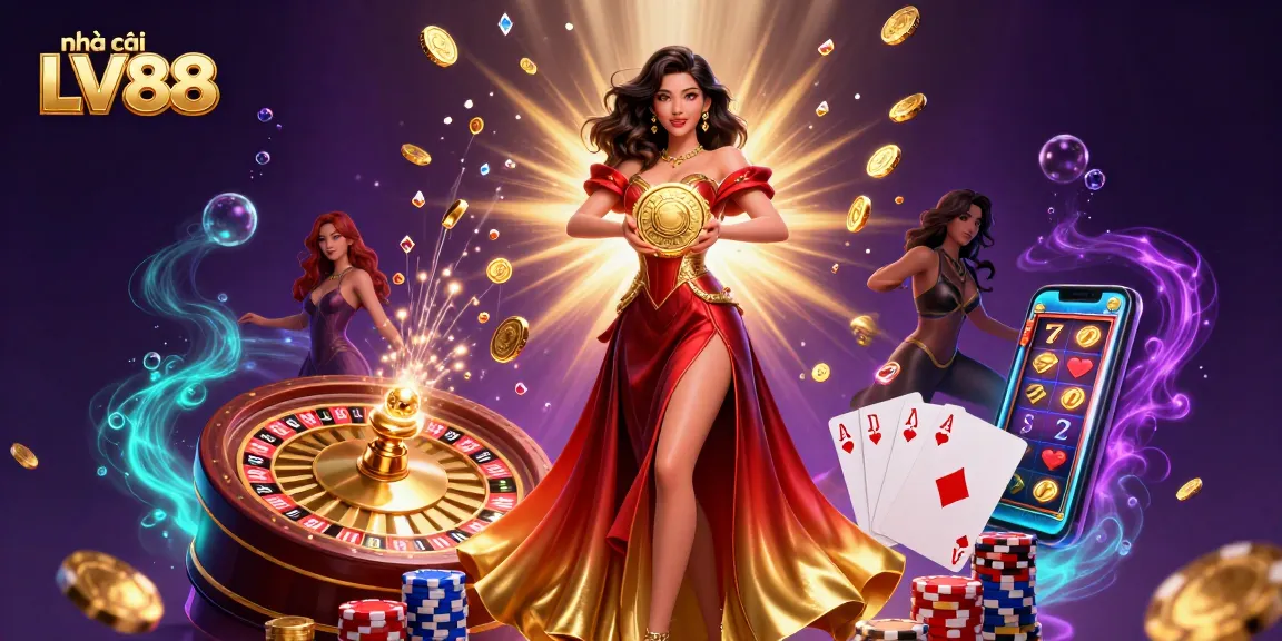 Experience the excitement of nhà cái LV88 with vibrant casino elements and golden rewards.