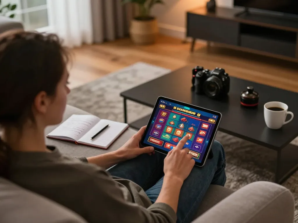 C168 gaming enthusiast enjoying online casino experience on tablet at home