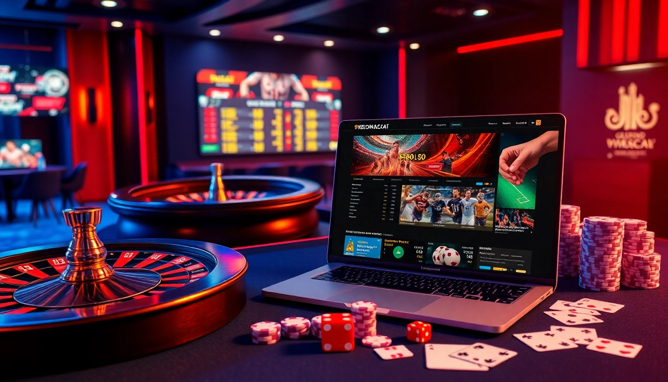 Engaging online betting scene showcasing 9keonhacai.com with vibrant casino elements.