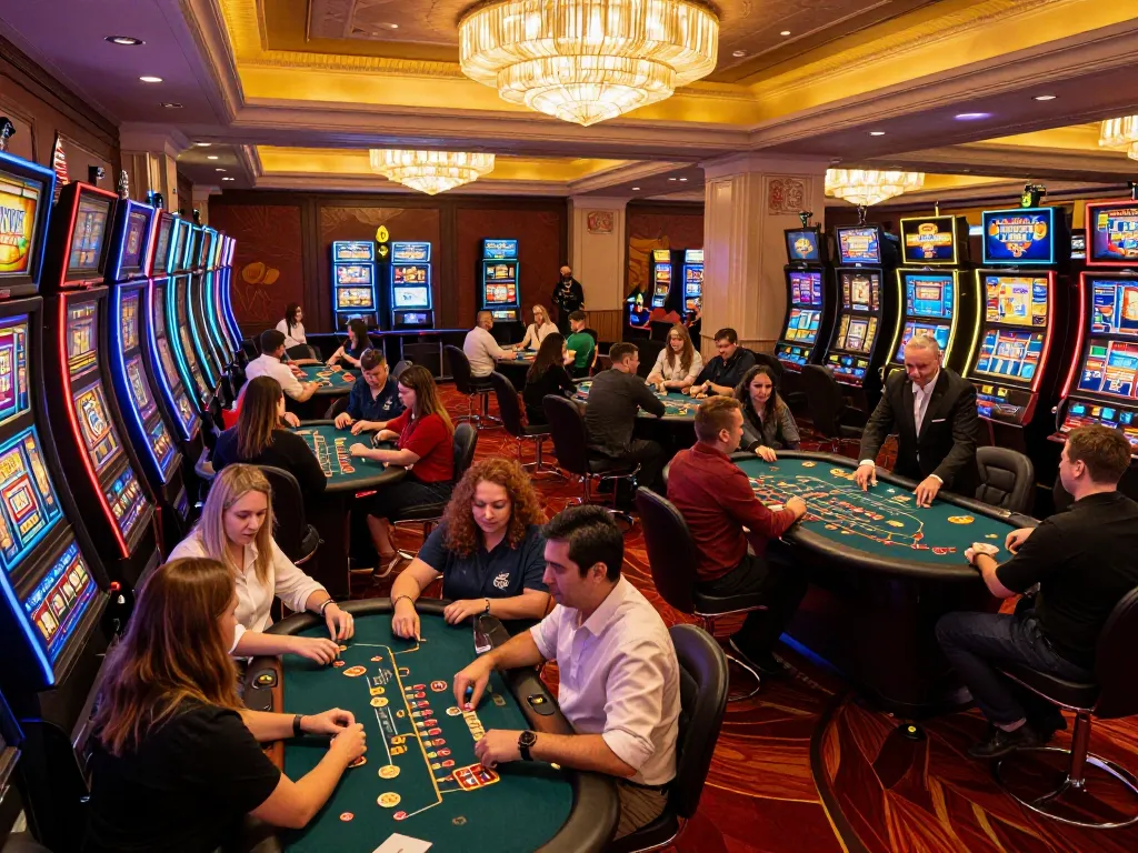 Action-packed scene of players winning at blackjack and slots at the TK999 online platform, showcasing thrilling casino ambiance