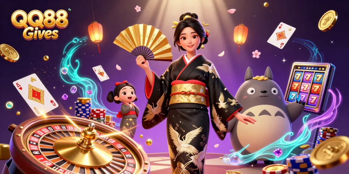 Experience QQ88 Gives with exciting gaming elements and vivid characters in a dynamic casino scene.