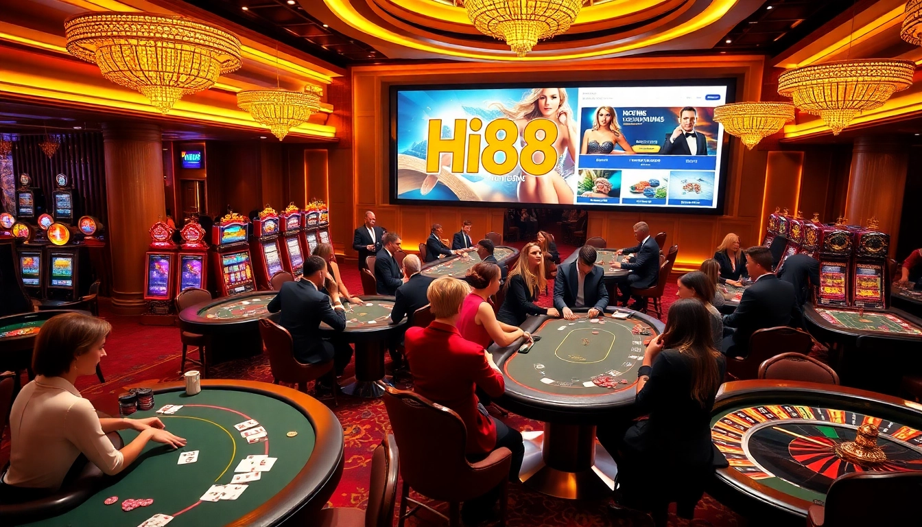 Players enjoying a thrilling game experience at Hi88's vibrant casino floor.