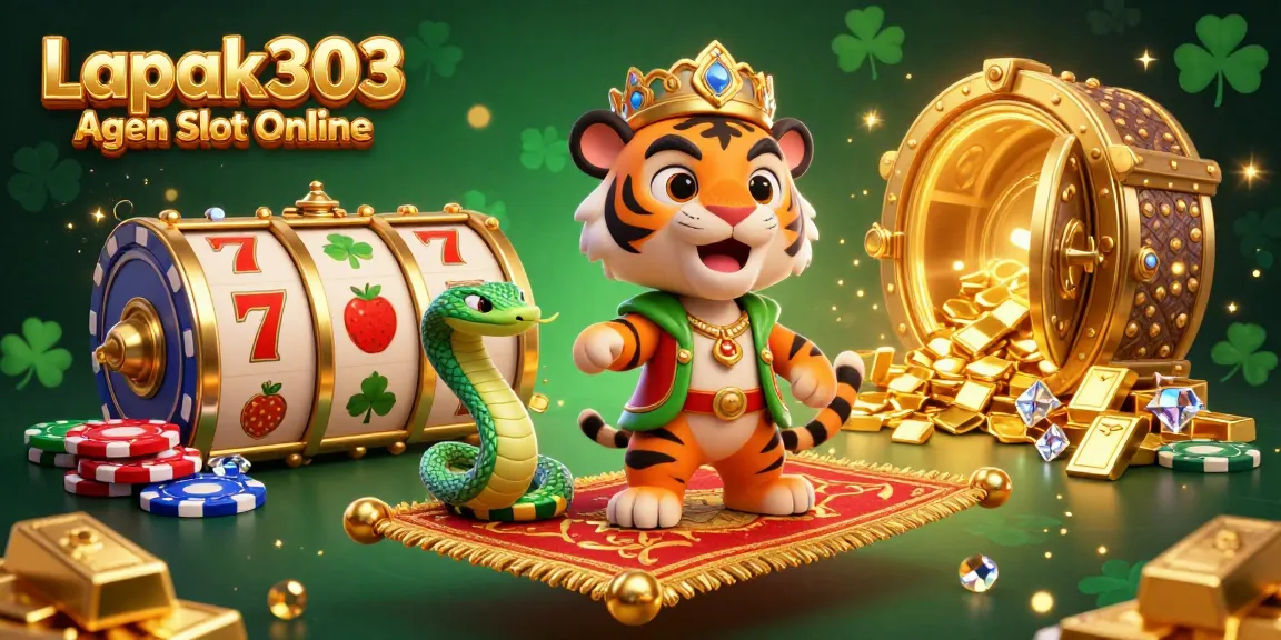 Engage with Lapak303 Agen Slot Online through an Arabian-themed slot adventure featuring a vibrant tiger sultan.