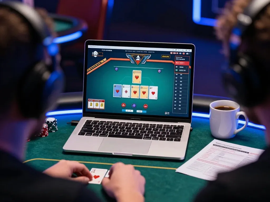 Player experiencing a strategic online poker session targeting a 58 win in competitive gameplay.