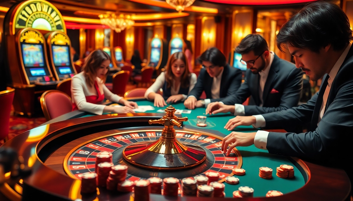 Engaging players strategizing at a poker table, highlighting https://gamebaidoithuong.coffee/ for online gambling insights.