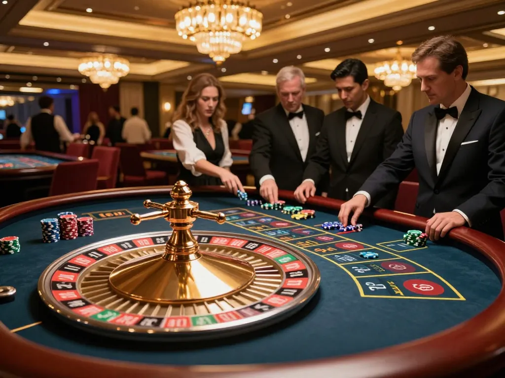Experience the thrilling roulette gameplay at https://tr88bet.com/ with vibrant chips and players in an upscale casino setting