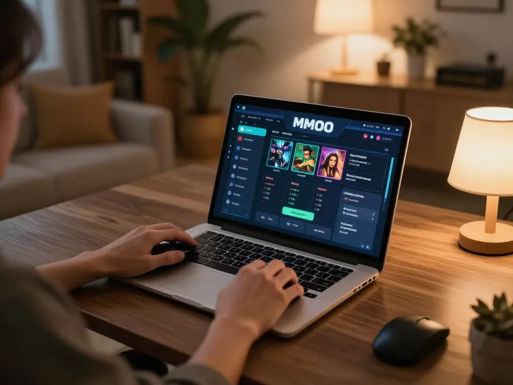 Engaging online gaming experience with MMOO on a cozy laptop setup showcasing casino action
