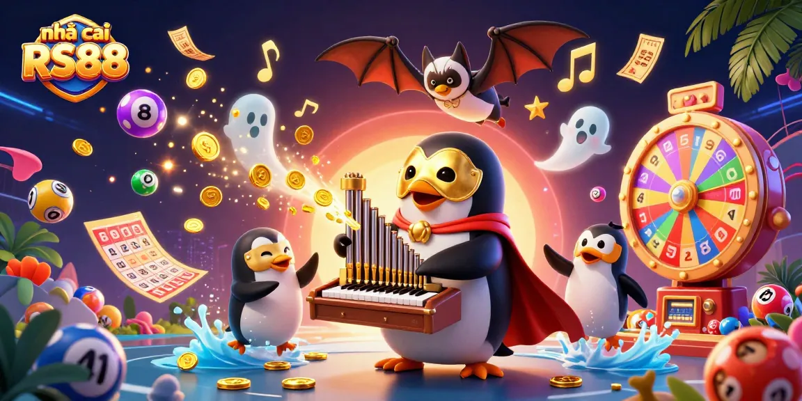 Play the exciting games at nhà cái RS88 with the colorful music-themed casino illustration.