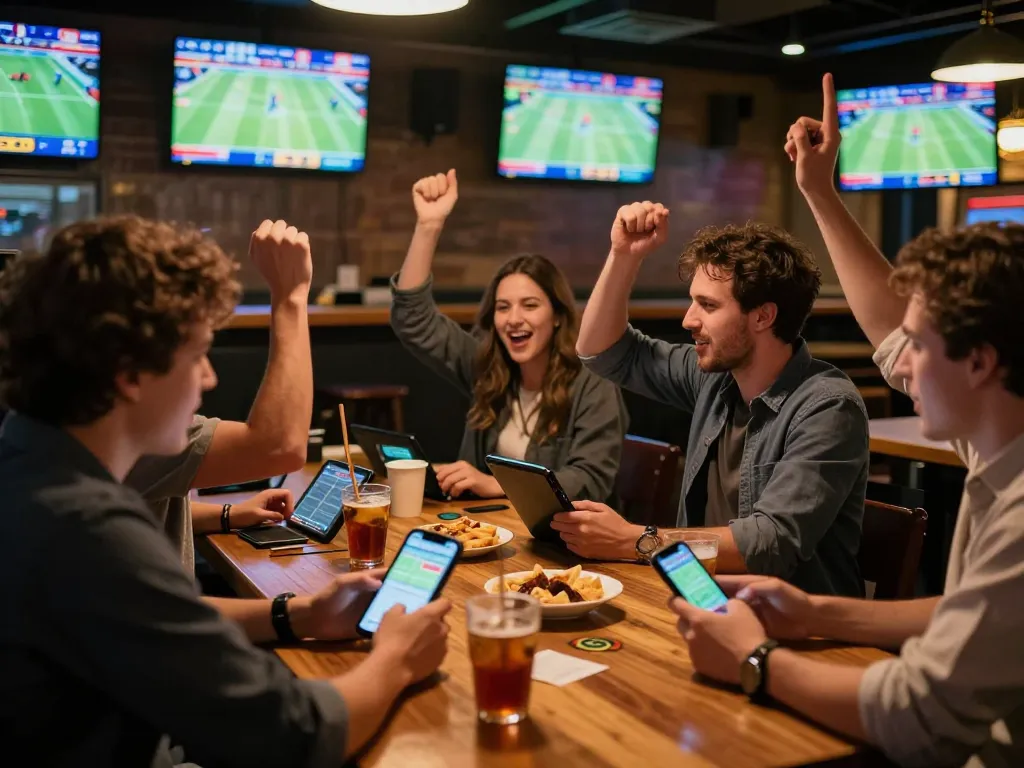 Fans engaged in sports betting at a sports bar, showcasing the excitement and dynamics of trang cá cược bóng đá