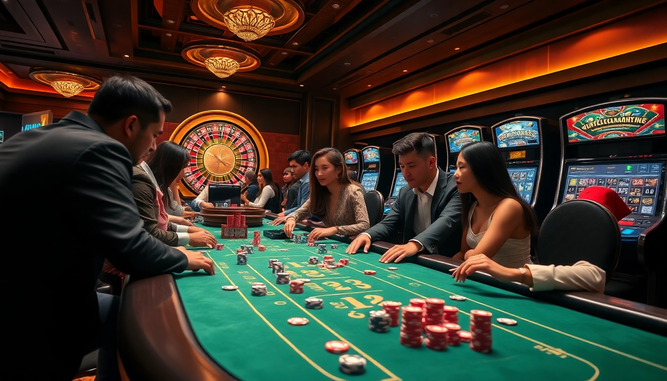 Authentic gaming experience at nohu90 with vibrant casino tables and players enjoying thrilling games.