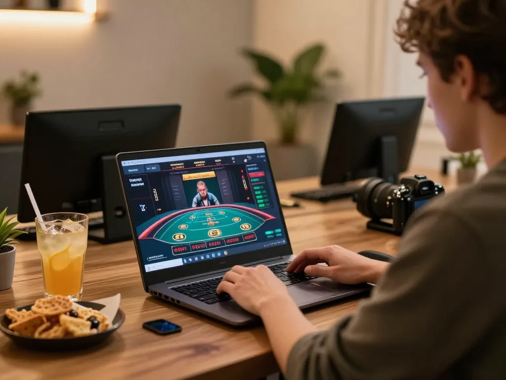 Playing live dealer games on a laptop, enjoying online gambling with 11win interface.