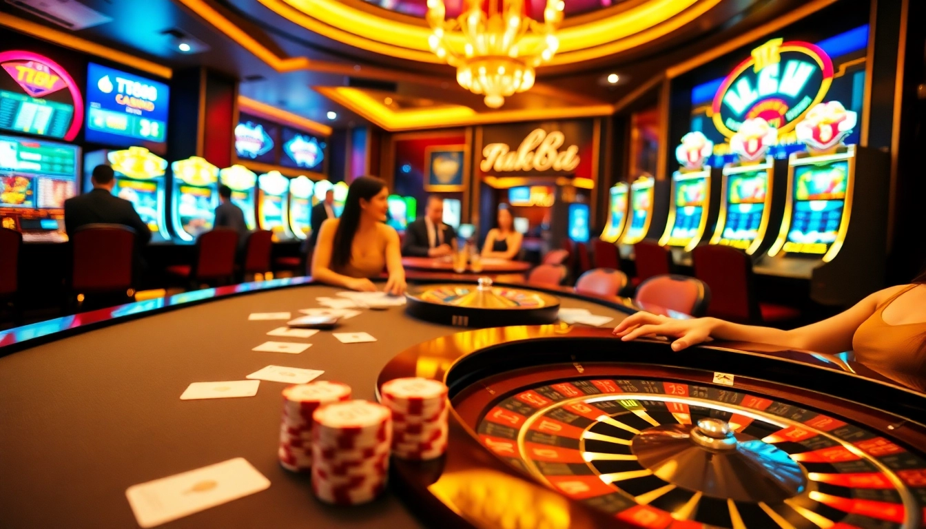 Experience thrilling casino action at TT88 with vibrant tables, chips, and slot machines.