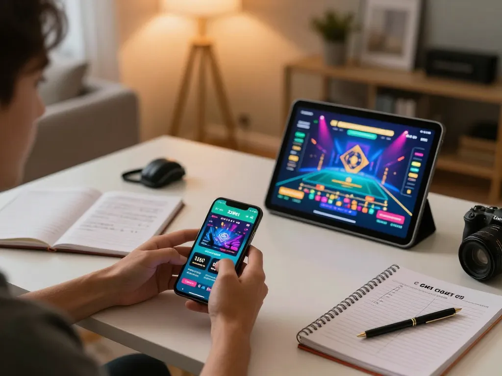 Người chơi tương tác với ứng dụng 12Bet trên di động để thực hành cược trực tuyến chiến lược.