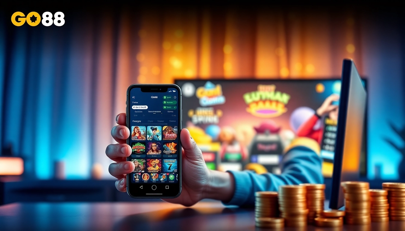 GO88 platform showcasing exciting game graphics and a welcoming user interface on smartphone and desktop.
